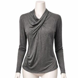Kenneth Cole Reaction Charcoal Gray Draped Long-Sleeve Top